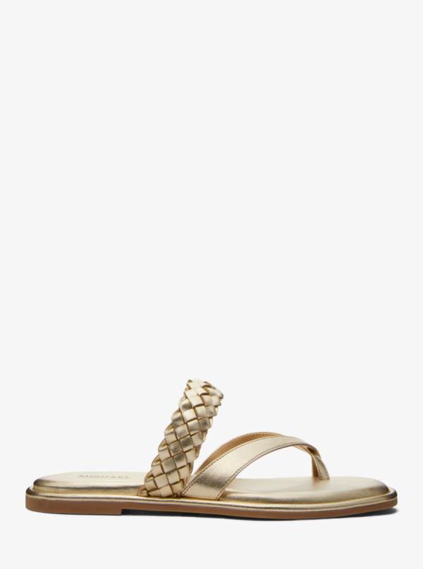 Damske Slapky Michael Kors Alba Braided Metallic Faux Leather Zlate - Topanky Michael Kors Outlet | IFXCE-9583